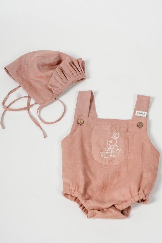 Pink linen romper set