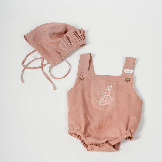 Pink linen romper set