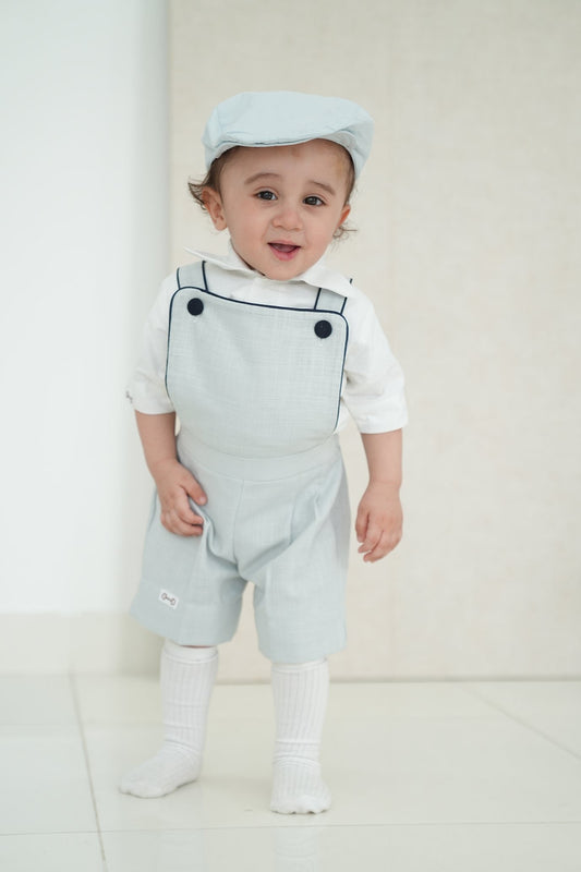 Baby blue piping romper